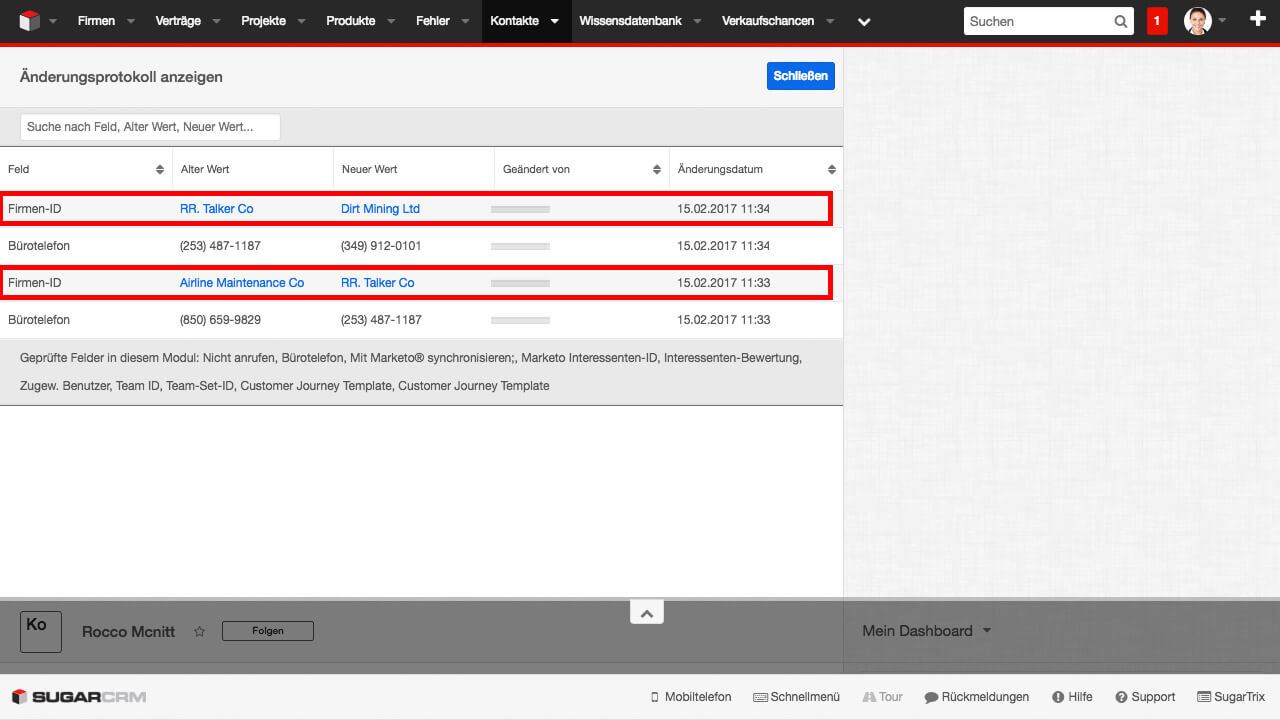MyCRM Enhancements für Sugar Contacts Accounts Relationship Audit View